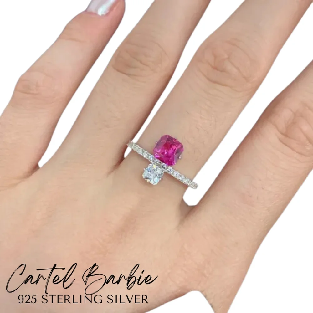Pink Diamond Ring - 925 Sterling Silver - Cubic Zirconia- Sizes 5-9